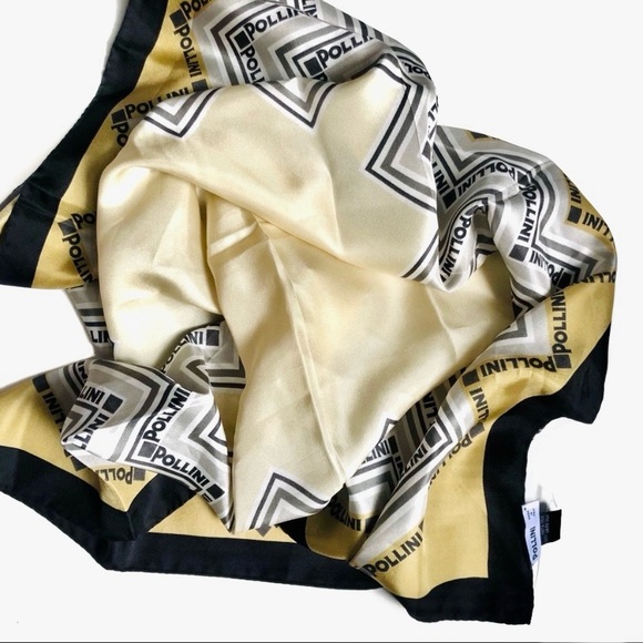 POLLINI 100% Silk Black Yellow Zigzag Logo Scarf - Picture 5 of 8